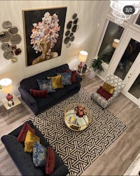 an aerial view of a living room